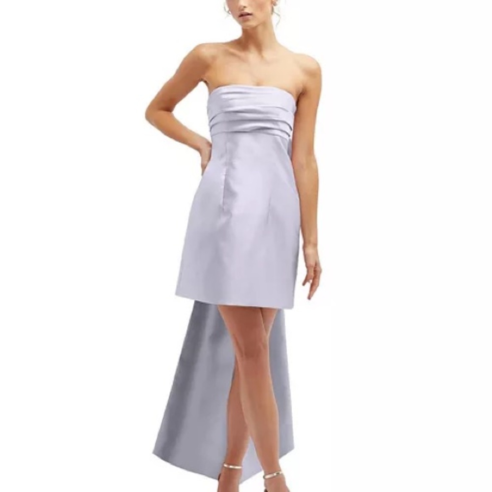 Alfred Sung Women's Strapless Satin Column Mini Dress with Oversized Bow